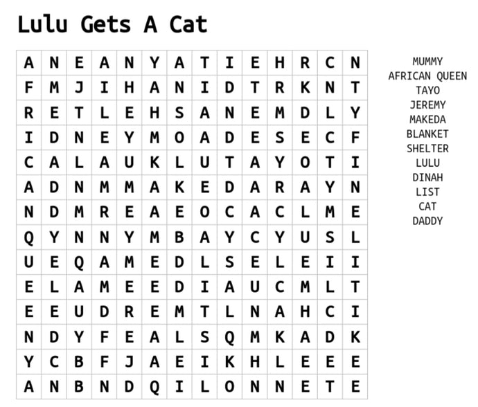 National Storytelling Week - Lulu gets a cat wordsearch